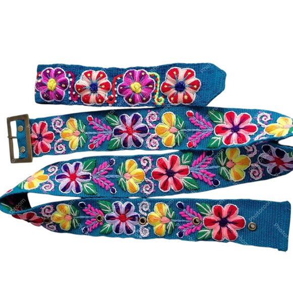 Multicolored Ayacuchanas Flowers Wool Headband Belt Set main image 4